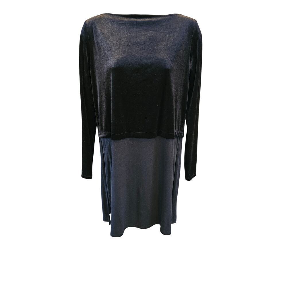 NWT j. Jill mixed media velour side slit black tunic top XS career casual velvet